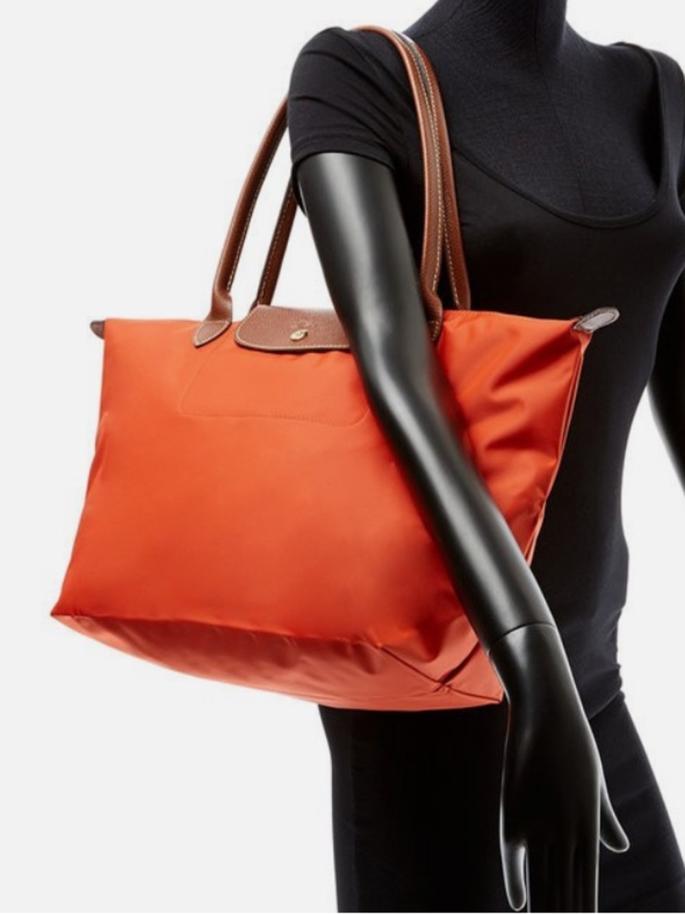 AUTHENTIC  Longchamp Le Pliage Large Nylon Shoulder Tote ORANGE P85, Fall color!